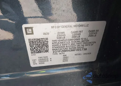 2021 Cadillac Xt4 Awd Luxury z USA, uszkodzony, nr VIN 1GYFZBR43MF001738